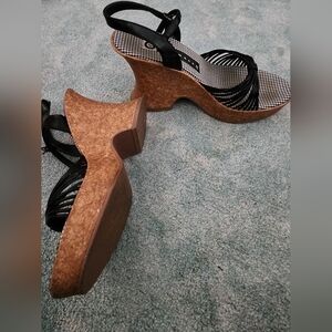 Black Women's Cork Wedge Sandals